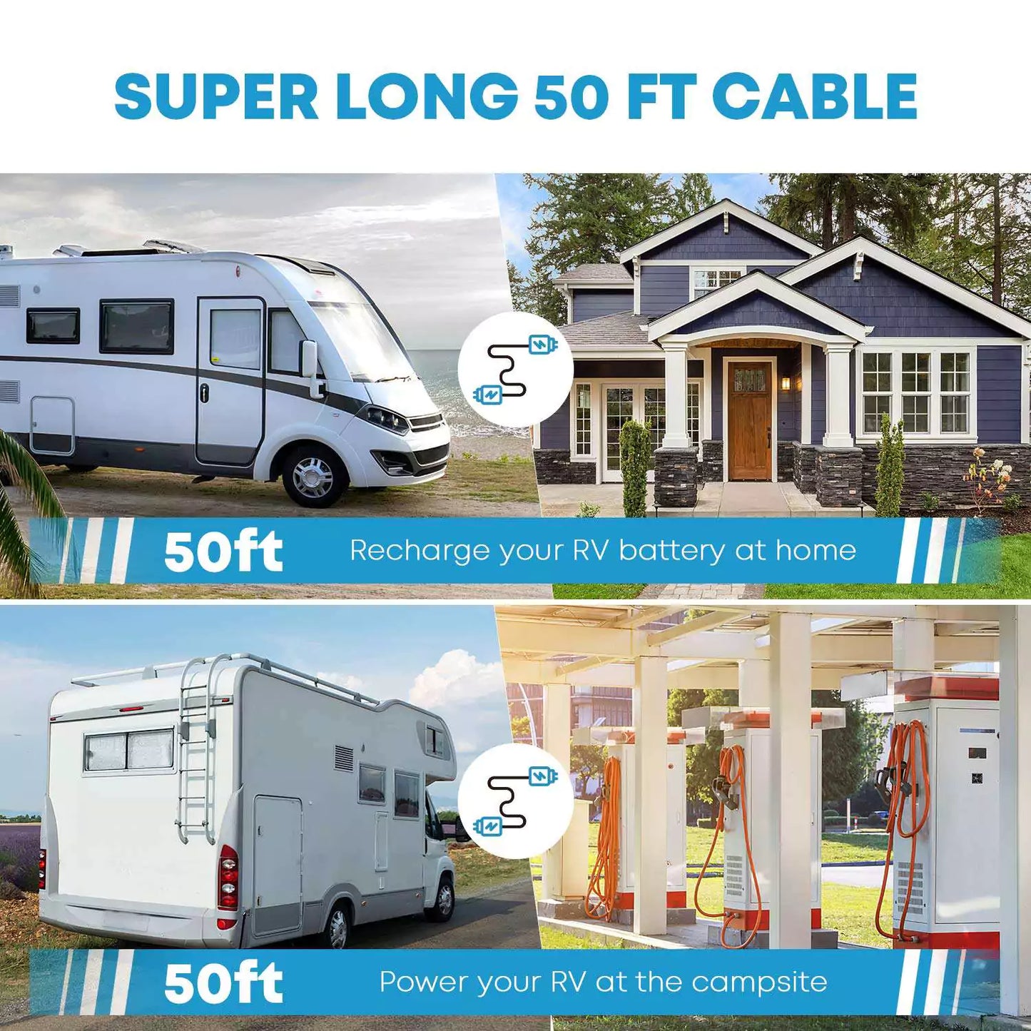 Super long 50 feet 30 amp extension cord for camper