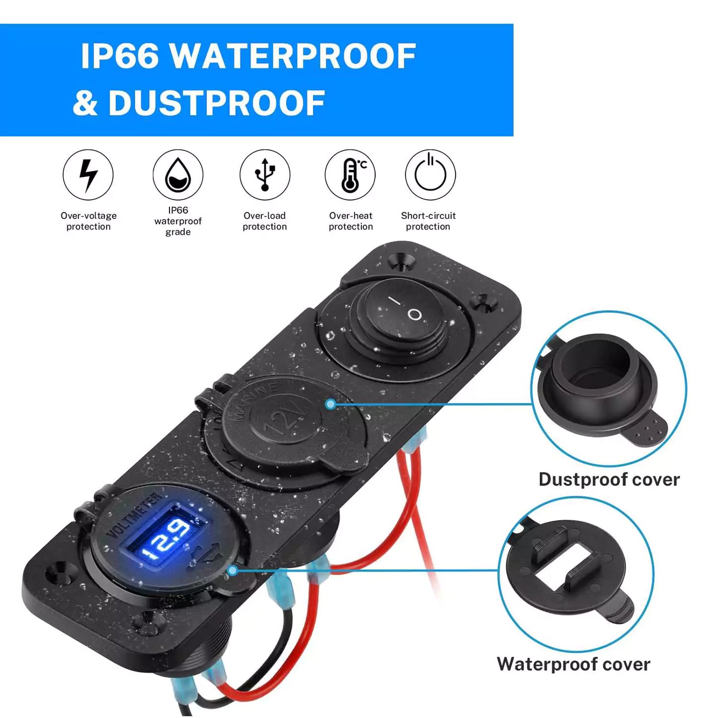 12V Marine Cigarette Lighter Socket with Dustproof Cover