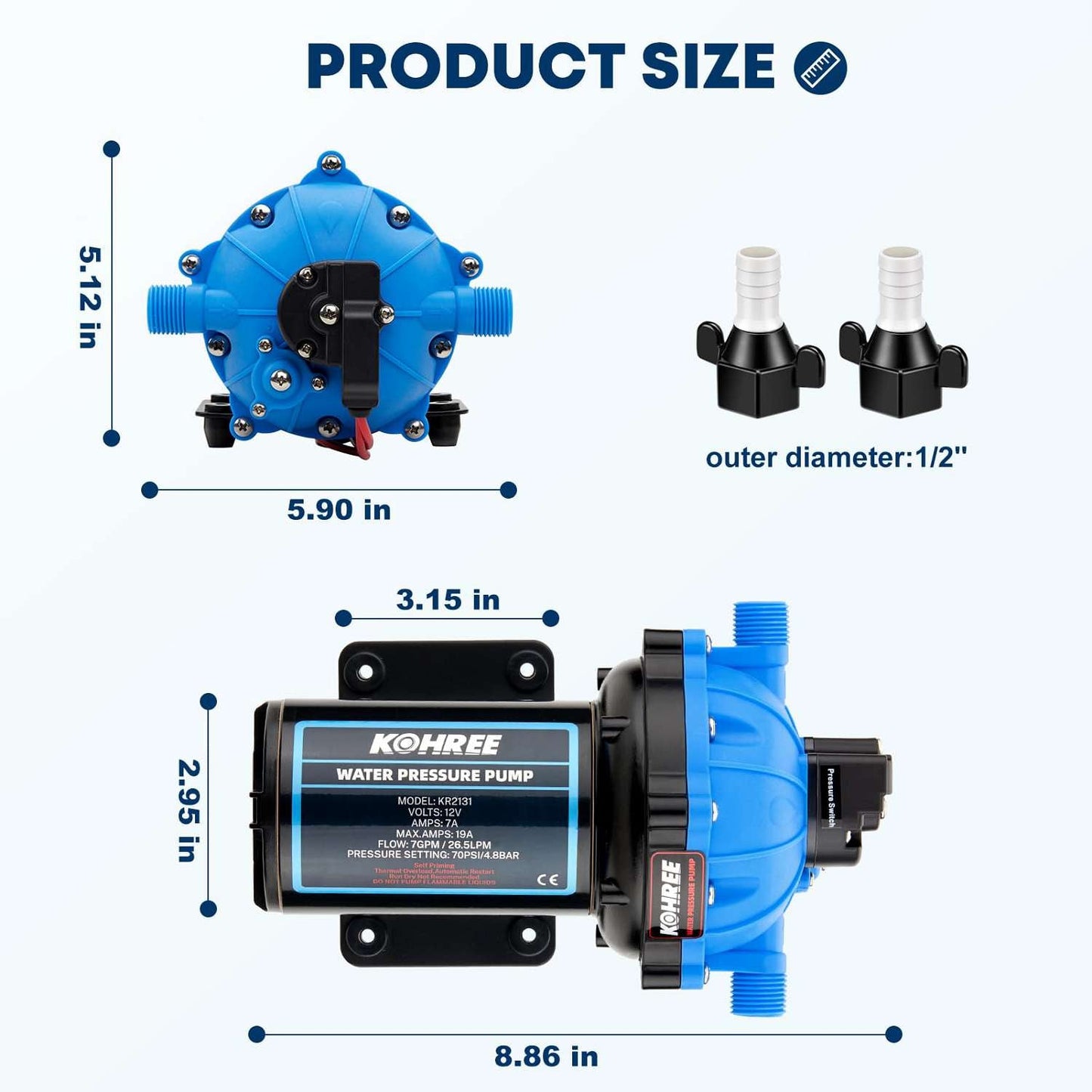 12v RV water pump with pressure switch