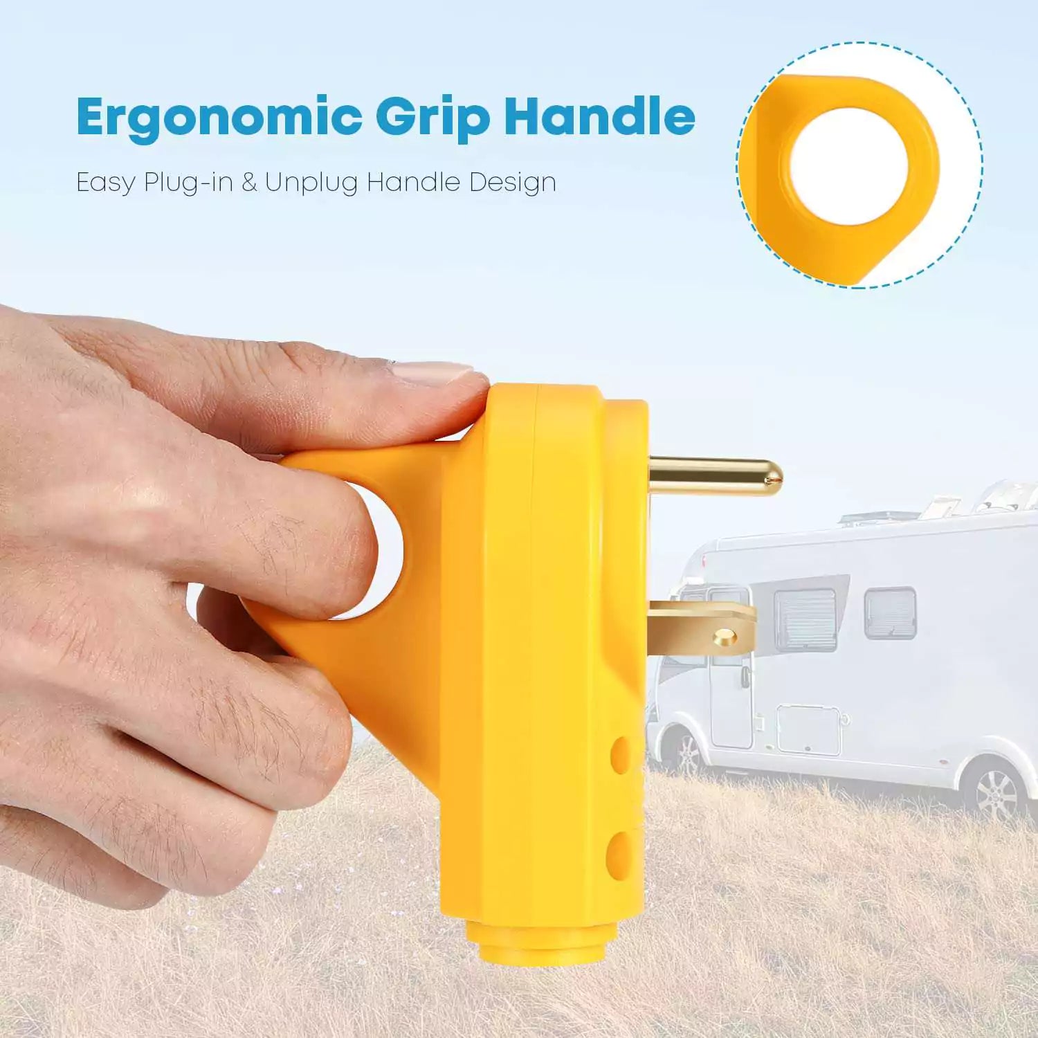 30 amp camper plug male with ergonomic grip handle