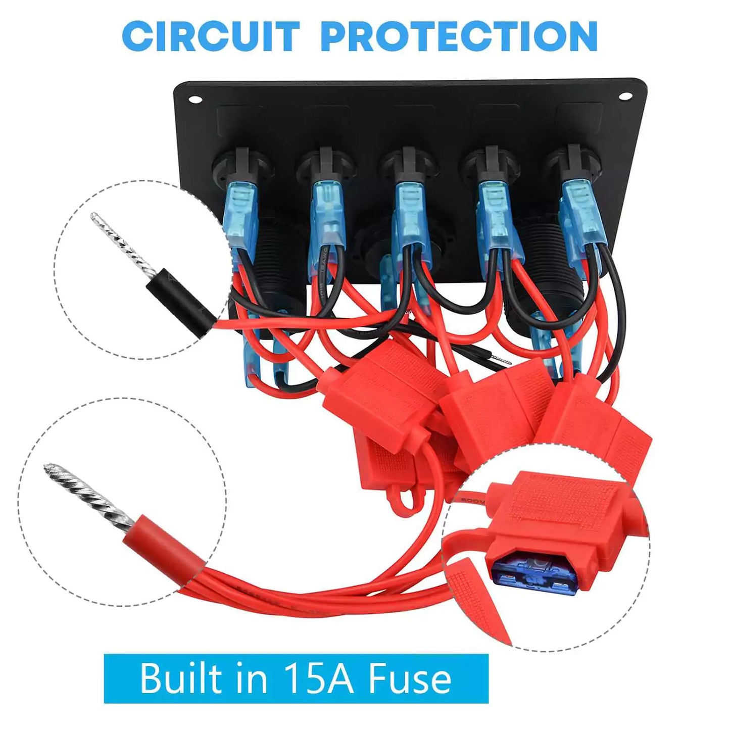 Circuit protection of 5 gang marine boat switch panel