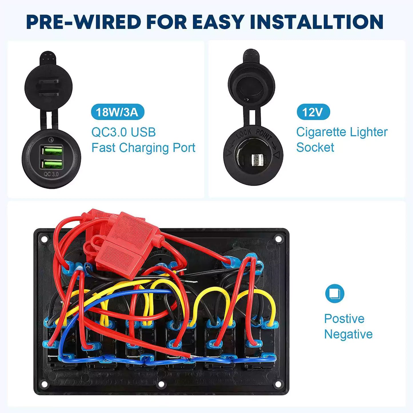 6 gang marine boat switch panel pre-wired for easy installation