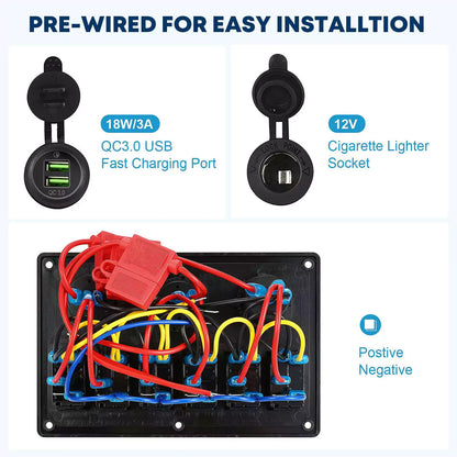 6 gang marine boat switch panel pre-wired for easy installation