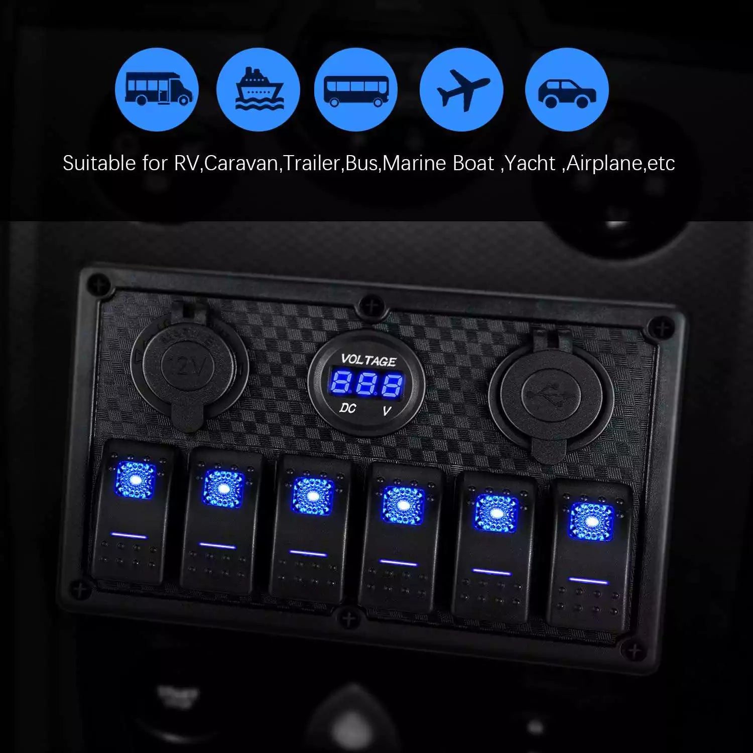 6 gang switch panel suitable for RV, caravan, trailer, bus, marine boat, yacht, airplane, etc.