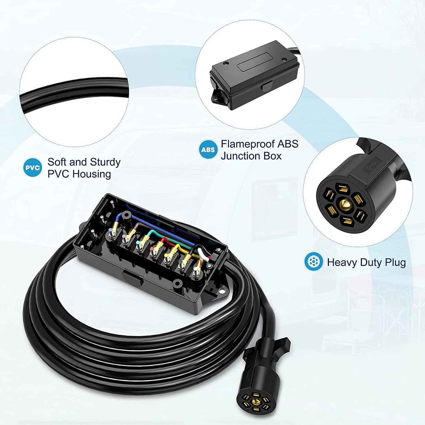 7 Way Trailer Cord with Junction Box