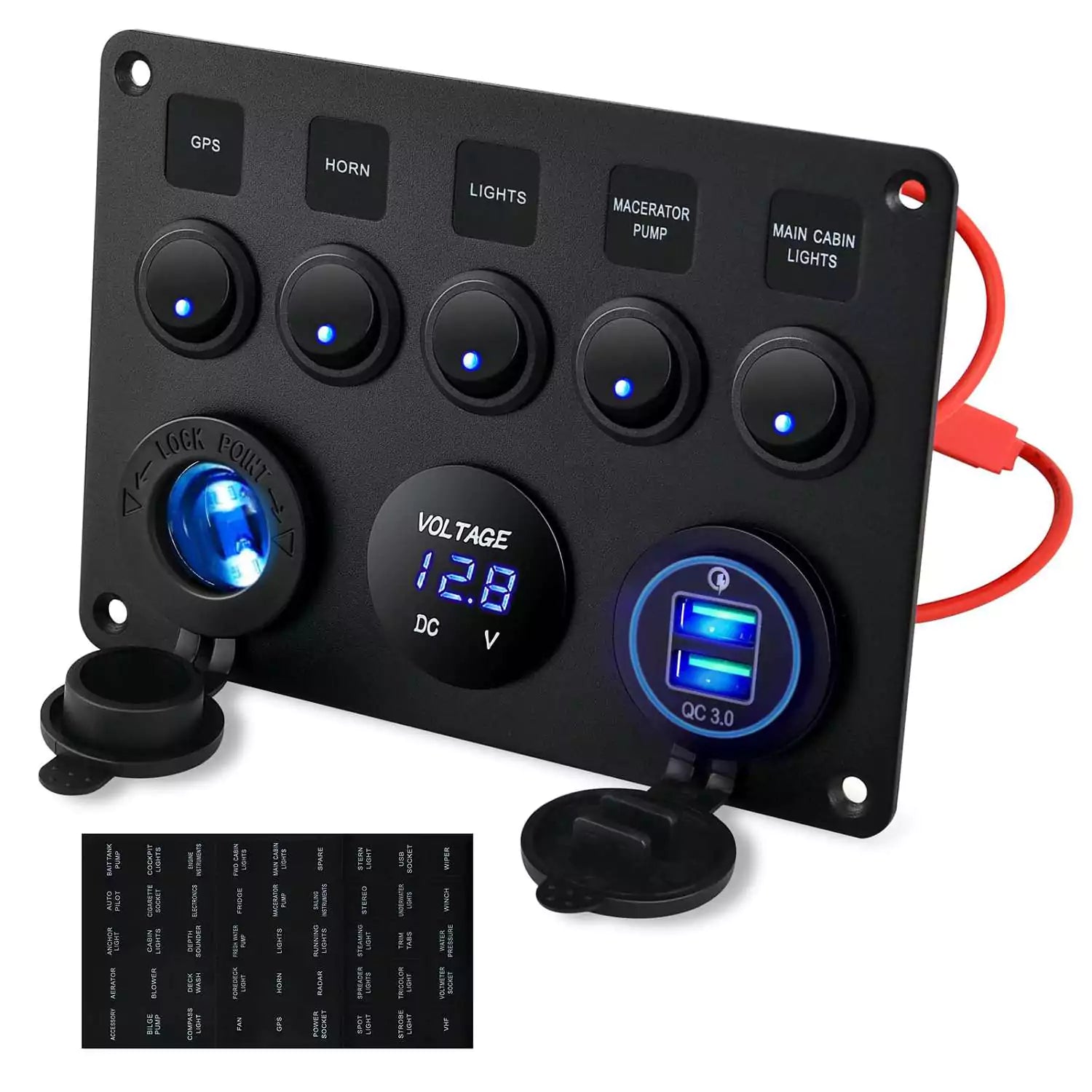 Kohree 5 Gang Marine Rocker Switch Panel