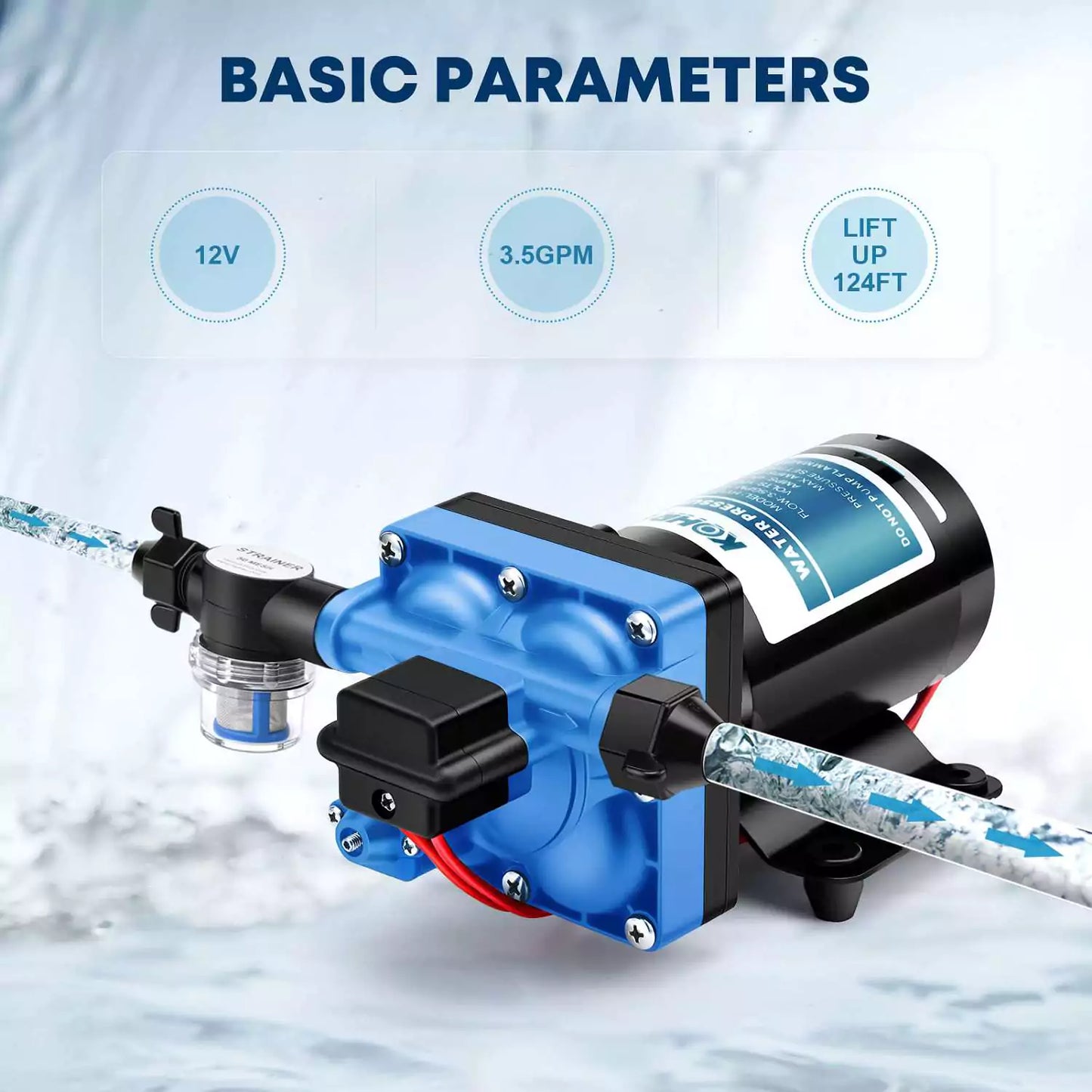 Basic parameters of RV water pump 3.5 gpm