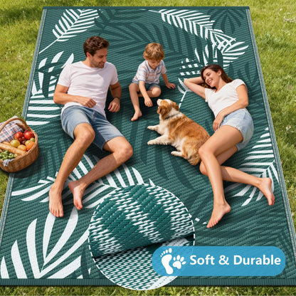 Kohree Outdoor Rug Waterproof 9x12, Reversible Outdoor Plastic Straw Rug with Leaf Pattern, Easy-Cleaning RV Mat Carpet for Patio,Porch, Camping, Balcony, Deck, Backyard, Green