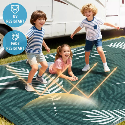 Kohree Outdoor Rug Waterproof 9x12, Reversible Outdoor Plastic Straw Rug with Leaf Pattern, Easy-Cleaning RV Mat Carpet for Patio,Porch, Camping, Balcony, Deck, Backyard, Green