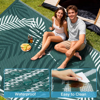 Kohree Outdoor Rug Waterproof 9x12, Reversible Outdoor Plastic Straw Rug with Leaf Pattern, Easy-Cleaning RV Mat Carpet for Patio,Porch, Camping, Balcony, Deck, Backyard, Green