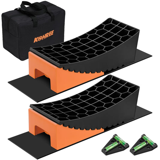 Kohree RV Leveling Blocks Kit, Up to 35,000 lbs, 4" Max Level System | Upgraded 2 Pack Camper Leveler, 2 Chocks, 2 Anti-Slip Mats, 2 T Lever, 1 Carry Bag, for Travel Trailer, 5th Wheel