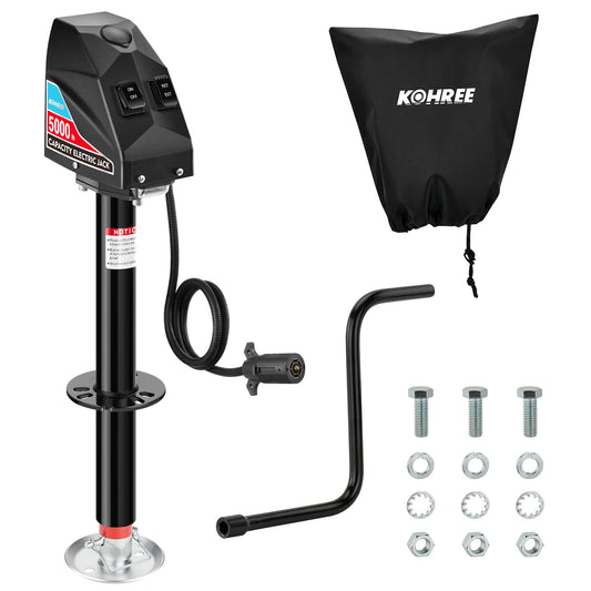 Kohree Electric Trailer Jack 5000 lbs with 7-Way Connector, Heavy Duty RV Electric Tongue Jack for Travel Trailer A-Frame Camper, with Manual Crank Handle & Weatherproof Jack Cover, 22" Lift, 12V DC