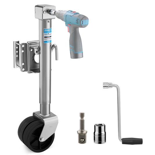 Kohree 2000 lbs Trailer Jack with Dual Wheel, 20-24V Cordless Drill Compatible, Heavy Duty Bolt on Trailer Tongue Jack for RV, Boat, Sliver, 12" Lift