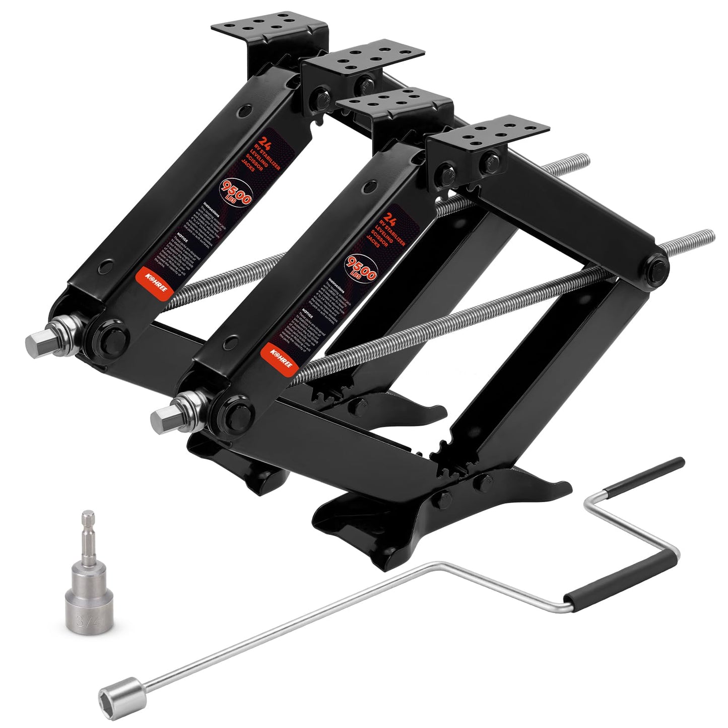 Kohree 9500 lbs RV Stabilizer Jacks 24", Leveling Scissor Jacks for Travel Trailer, Set of 2, Heavy Duty Camper Stabilizer Jacks Kit with Anti-Slip Handle and Drill Socket, Easy to Install