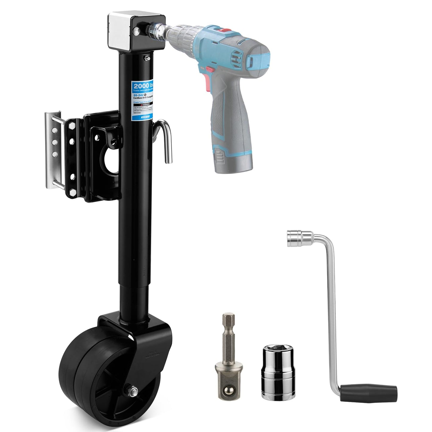 Kohree 2000 lbs Trailer Jack with Dual Wheel, 20-24V Cordless Drill Compatible, Heavy Duty Bolt on Trailer Tongue Jack for RV, Boat, Black, 12" Lift
