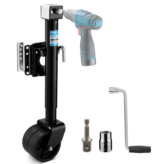 Kohree 2000 lbs Trailer Jack with Dual Wheel, 20-24V Cordless Drill Compatible, Heavy Duty Bolt on Trailer Tongue Jack for RV, Boat, Black, 12" Lift