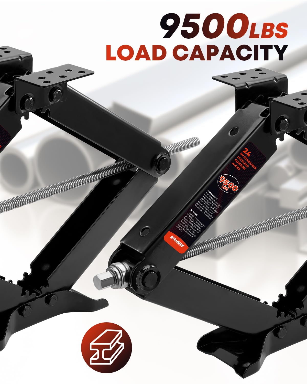 Kohree 9500 lbs RV Stabilizer Jacks 24", Leveling Scissor Jacks for Travel Trailer, Set of 2, Heavy Duty Camper Stabilizer Jacks Kit with Anti-Slip Handle and Drill Socket, Easy to Install