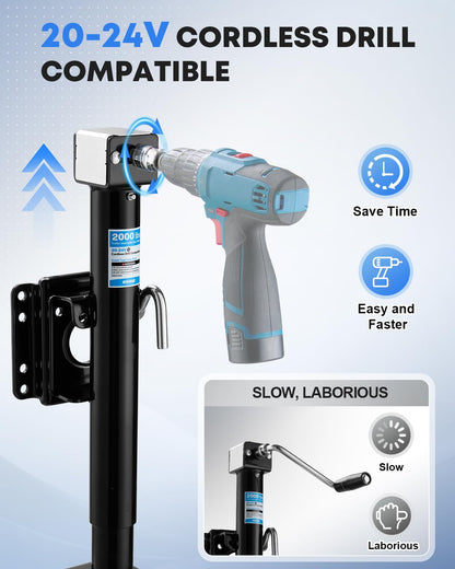 Kohree 2000 lbs Trailer Jack with Dual Wheel, 20-24V Cordless Drill Compatible, Heavy Duty Bolt on Trailer Tongue Jack for RV, Boat, Black, 12" Lift