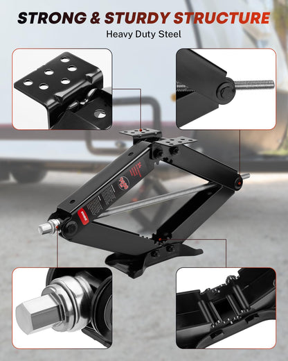 Kohree 9500 lbs RV Stabilizer Jacks 24", Leveling Scissor Jacks for Travel Trailer, Set of 2, Heavy Duty Camper Stabilizer Jacks Kit with Anti-Slip Handle and Drill Socket, Easy to Install