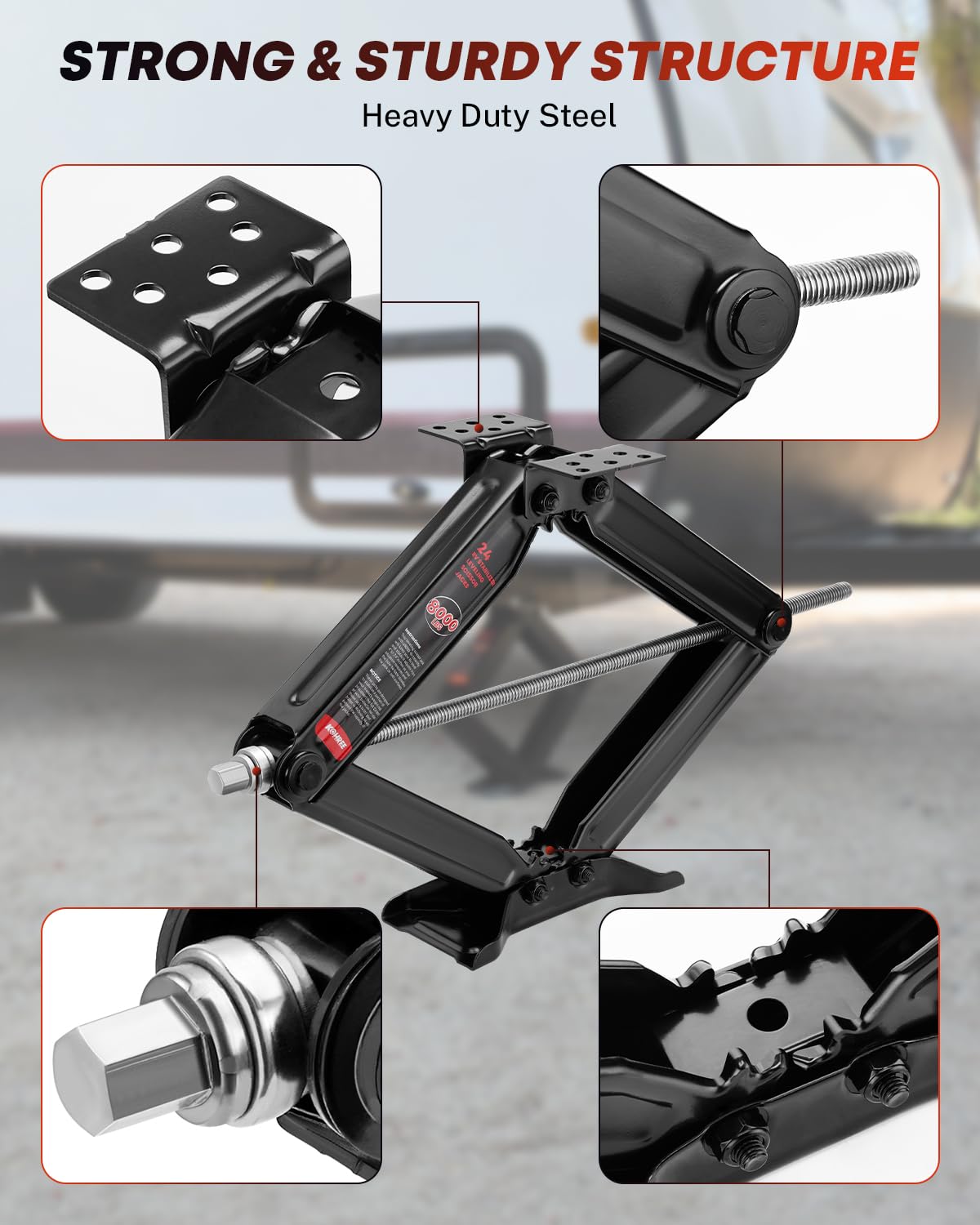 Kohree 8000 lbs RV Stabilizer Jacks 24", Leveling Scissor Jacks for Travel Trailer, Set of 2, Heavy Duty Camper Stabilizer Jacks Kit with Anti-Slip Handle and Drill Socket, Easy to Install