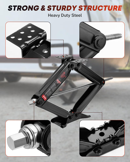 Kohree 8000 lbs RV Stabilizer Jacks 24", Leveling Scissor Jacks for Travel Trailer, Set of 2, Heavy Duty Camper Stabilizer Jacks Kit with Anti-Slip Handle and Drill Socket, Easy to Install