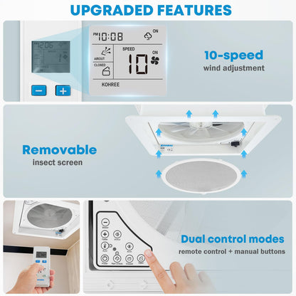 Kohree 14" RV Vent Fan 10 Speed Reversible with Remote Control: 12V Super Quiet RV Roof Vent Fan for Camper Trailer Bathroom, RV Exhaust Fan, Temperature & Rain Sensor, Removable Screen (Blue)