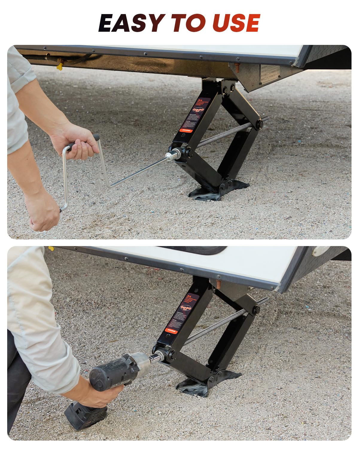 Kohree 9500 lbs RV Stabilizer Jacks 24", Leveling Scissor Jacks for Travel Trailer, Set of 2, Heavy Duty Camper Stabilizer Jacks Kit with Anti-Slip Handle and Drill Socket, Easy to Install
