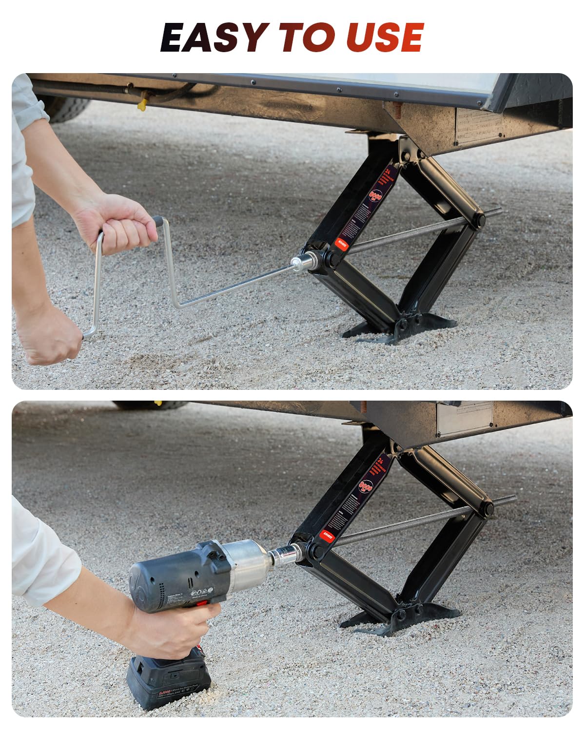 Kohree 8000 lbs RV Stabilizer Jacks 24", Leveling Scissor Jacks for Travel Trailer, Set of 2, Heavy Duty Camper Stabilizer Jacks Kit with Anti-Slip Handle and Drill Socket, Easy to Install