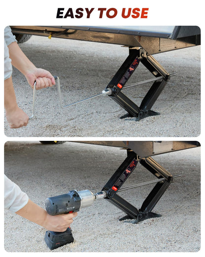Kohree 8000 lbs RV Stabilizer Jacks 24", Leveling Scissor Jacks for Travel Trailer, Set of 2, Heavy Duty Camper Stabilizer Jacks Kit with Anti-Slip Handle and Drill Socket, Easy to Install