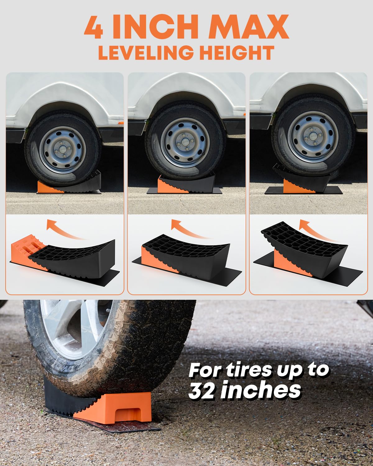 Kohree RV Leveling Blocks Kit, Up to 35,000 lbs, 4" Max Level System | Upgraded 2 Pack Camper Leveler, 2 Chocks, 2 Anti-Slip Mats, 2 T Lever, 1 Carry Bag, for Travel Trailer, 5th Wheel