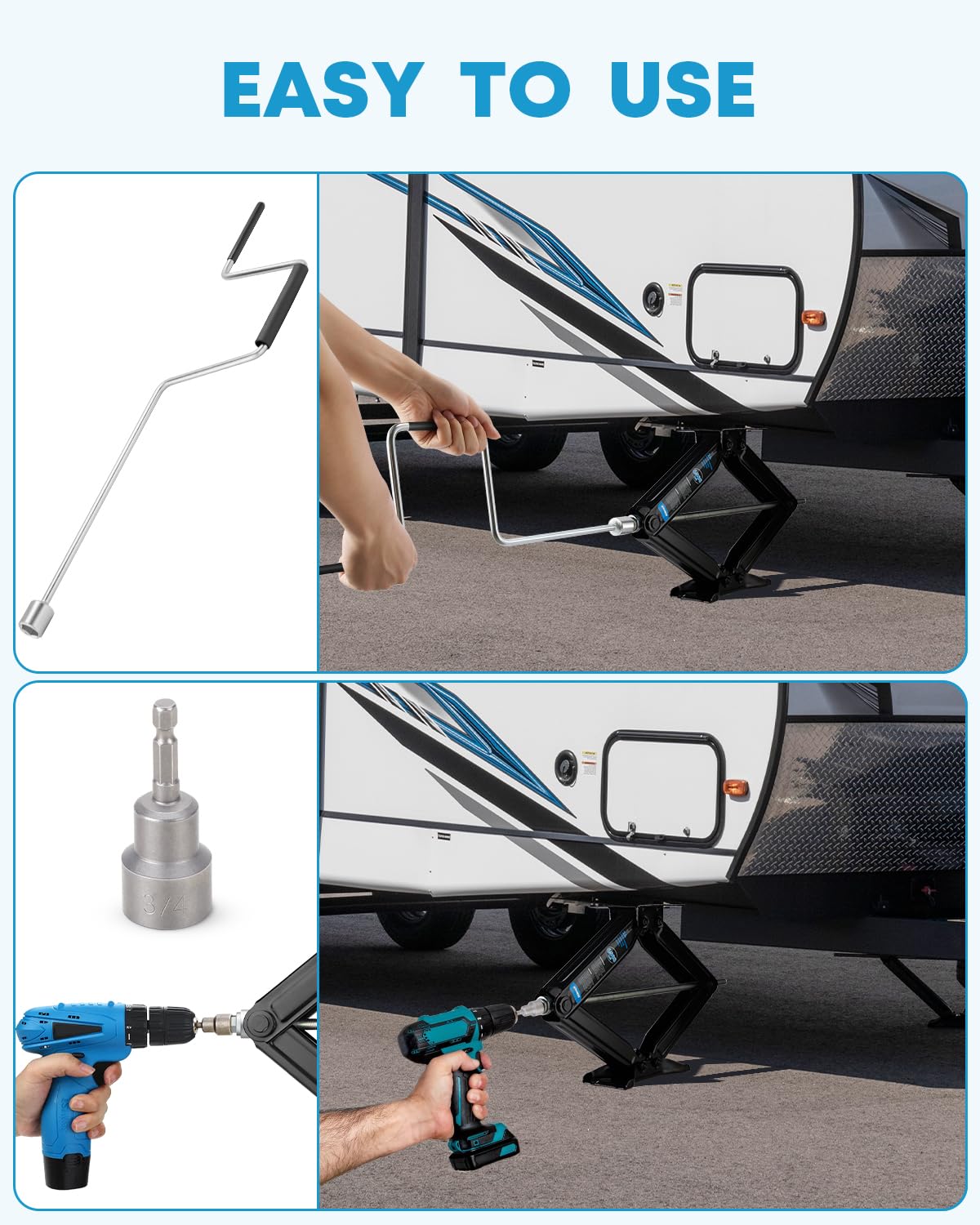 Kohree 6500lbs Heavy Duty RV Stabilizer Jacks 2 Pack, 24 Inch Leveling Scissor Jack for Travel Trailer Camper, with Crank Handle and Drill Socket