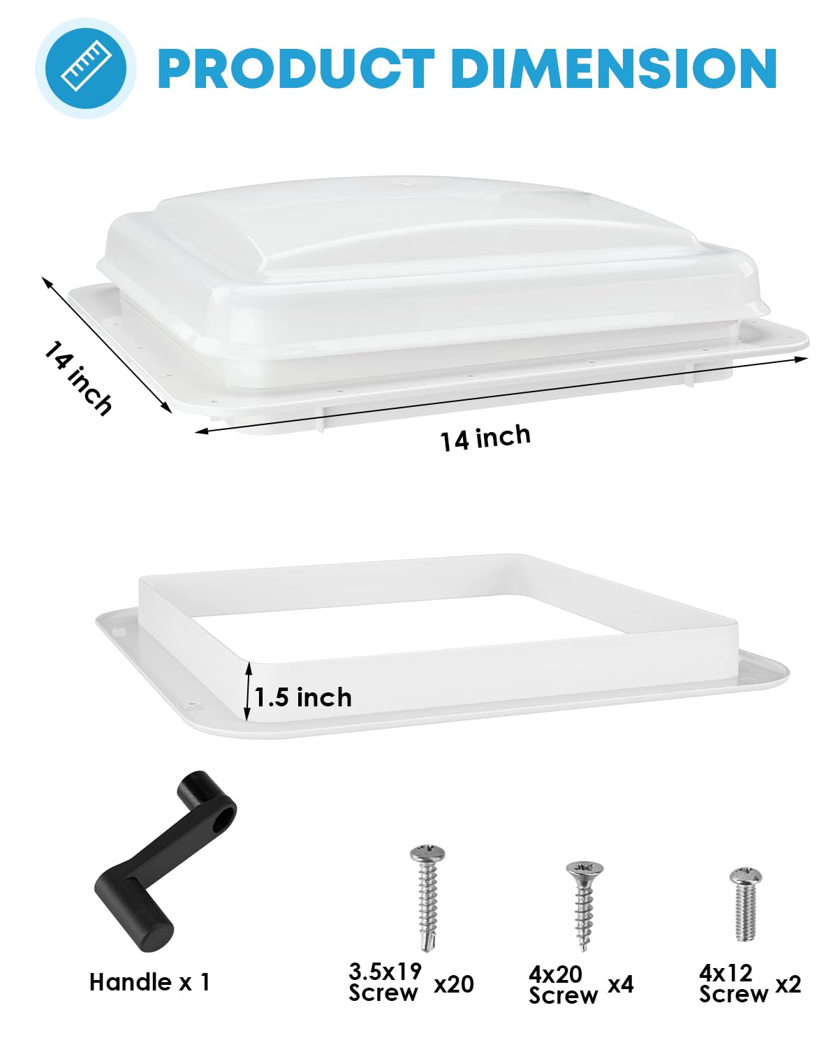 Kohree RV Roof Vent Fan 14" x 14" for Camper Trailer, Universal RV Bathroom Exhaust Vent with 12V RV Fan, RV Camper Exhaust Fan with 6" Blades