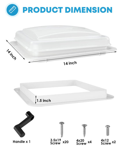 Kohree RV Roof Vent Fan 14" x 14" for Camper Trailer, Universal RV Bathroom Exhaust Vent with 12V RV Fan, RV Camper Exhaust Fan with 6" Blades