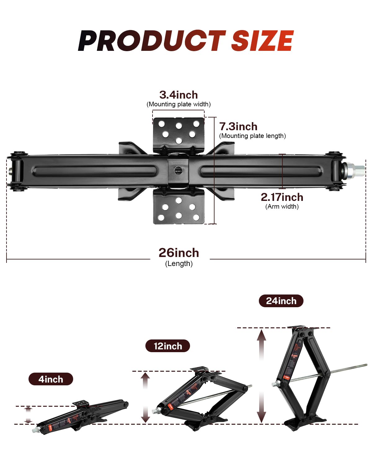 Kohree 8000 lbs RV Stabilizer Jacks 24", Leveling Scissor Jacks for Travel Trailer, Set of 2, Heavy Duty Camper Stabilizer Jacks Kit with Anti-Slip Handle and Drill Socket, Easy to Install
