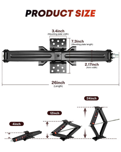 Kohree 8000 lbs RV Stabilizer Jacks 24", Leveling Scissor Jacks for Travel Trailer, Set of 2, Heavy Duty Camper Stabilizer Jacks Kit with Anti-Slip Handle and Drill Socket, Easy to Install