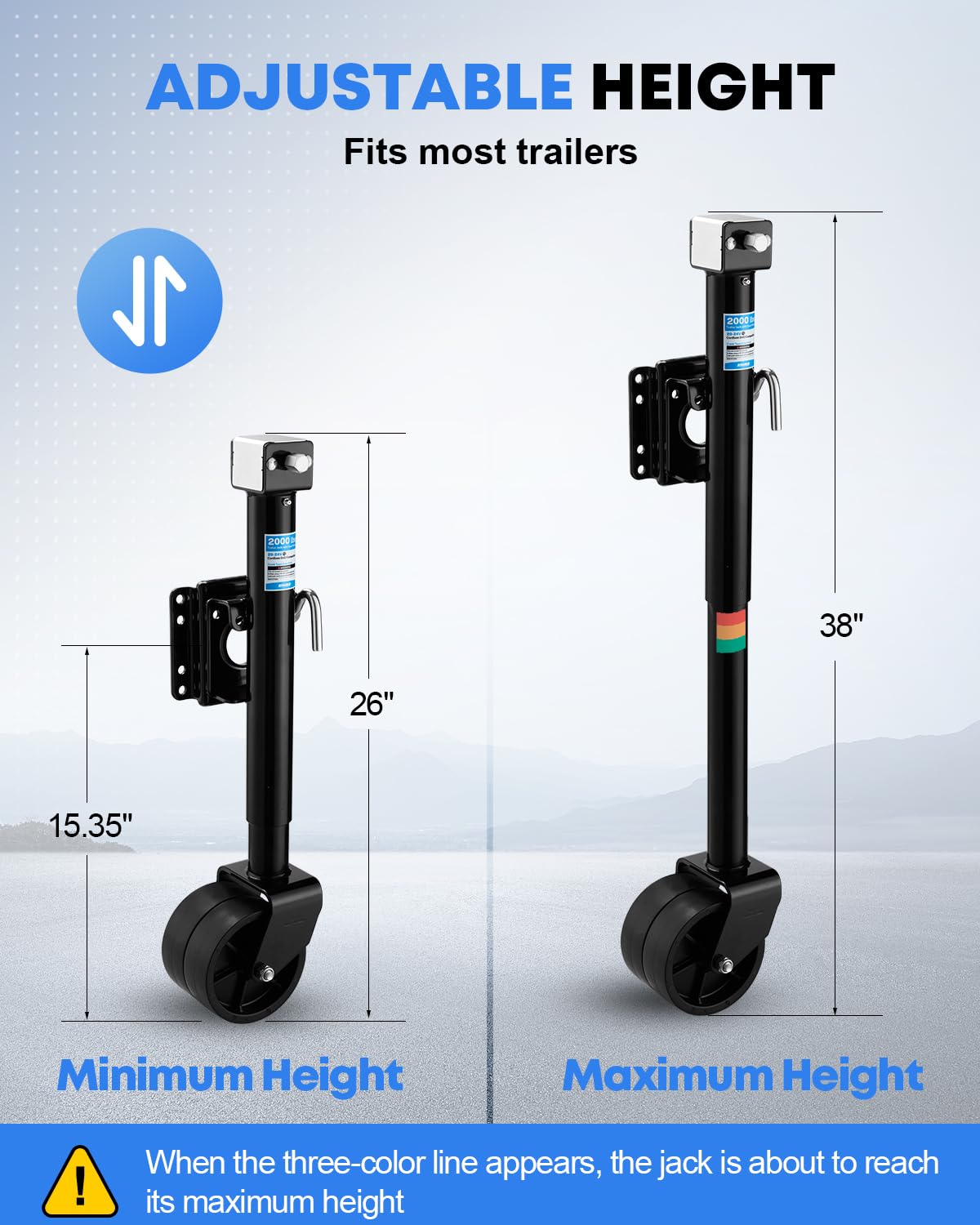 Kohree 2000 lbs Trailer Jack with Dual Wheel, 20-24V Cordless Drill Compatible, Heavy Duty Bolt on Trailer Tongue Jack for RV, Boat, Black, 12" Lift