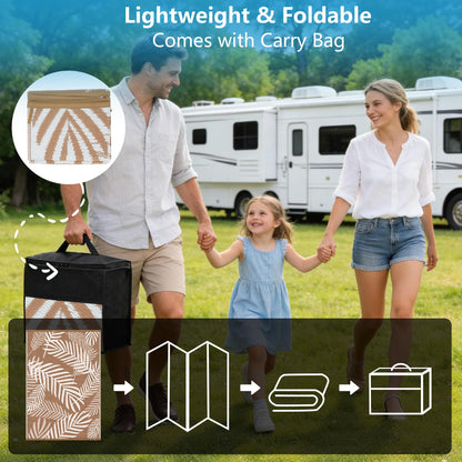 Kohree Outdoor Rug Waterproof 9x12, Reversible Outdoor Plastic Straw Rug with Leaf Pattern, Easy-Cleaning RV Mat Carpet for Patio, Porch, Camping, Balcony, Deck, Backyard, Brown & Beige