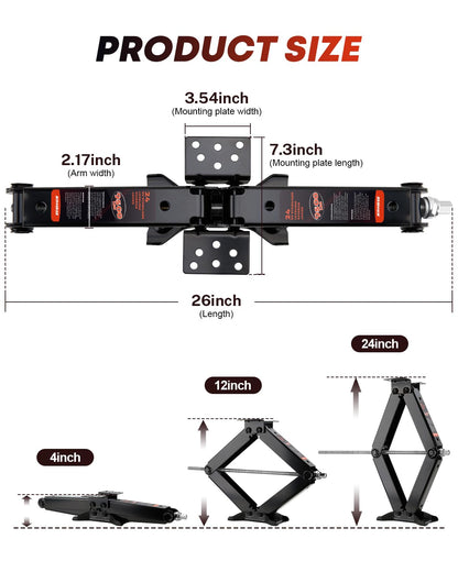 Kohree 9500 lbs RV Stabilizer Jacks 24", Leveling Scissor Jacks for Travel Trailer, Set of 2, Heavy Duty Camper Stabilizer Jacks Kit with Anti-Slip Handle and Drill Socket, Easy to Install