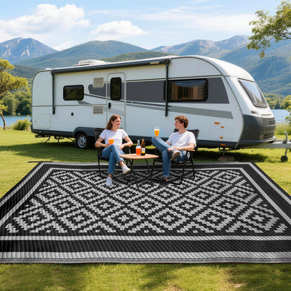 Kohree Outdoor Rug Waterproof 6x9 ft, RV Outdoor Plastic Straw Rug for Patios Clearance,Reversible Area Rug for Camping,Balcony,Deck,Black & Grey