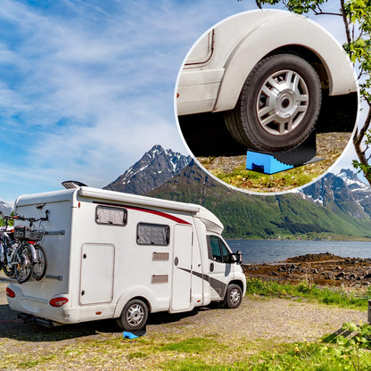 Kohree RV Leveling Blocks 6 Inch, 2 Packs Sturdy Camper Curved Levelers with 2 Wheel Chocks, 2 Rubber Mats & Carry Bag, RV Leveling System for Single Dual Axle Travel Trailers
